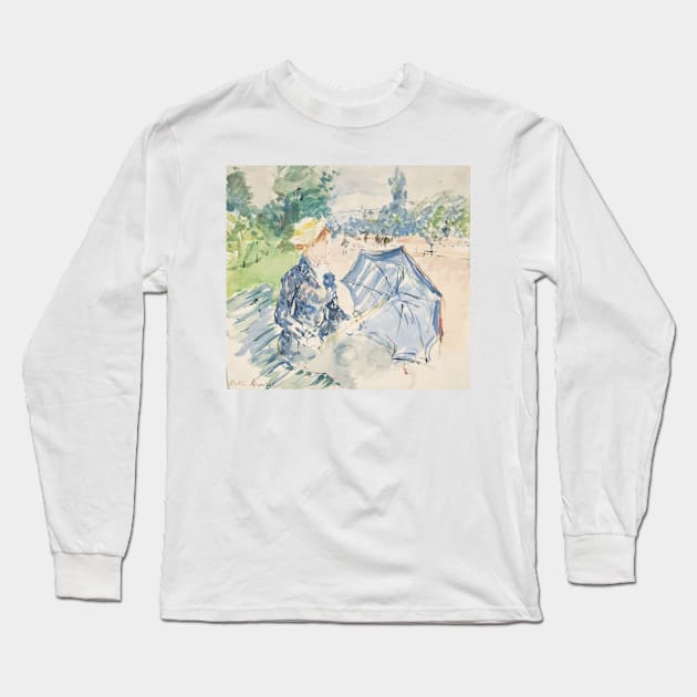 A Woman Seated at a Bench on the Avenue du Bois by Berthe Morisot Long Sleeve T-Shirt by Classic Art Stall